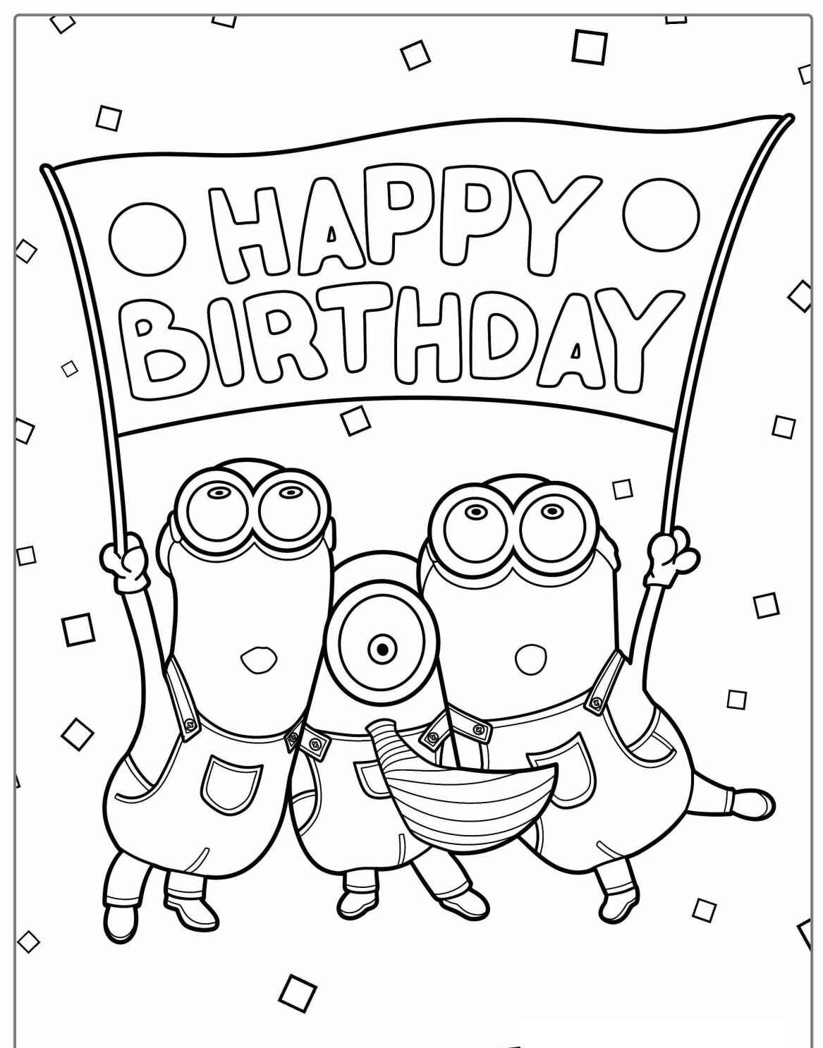 Desenho dos Minions segurando faixa de feliz aniversário