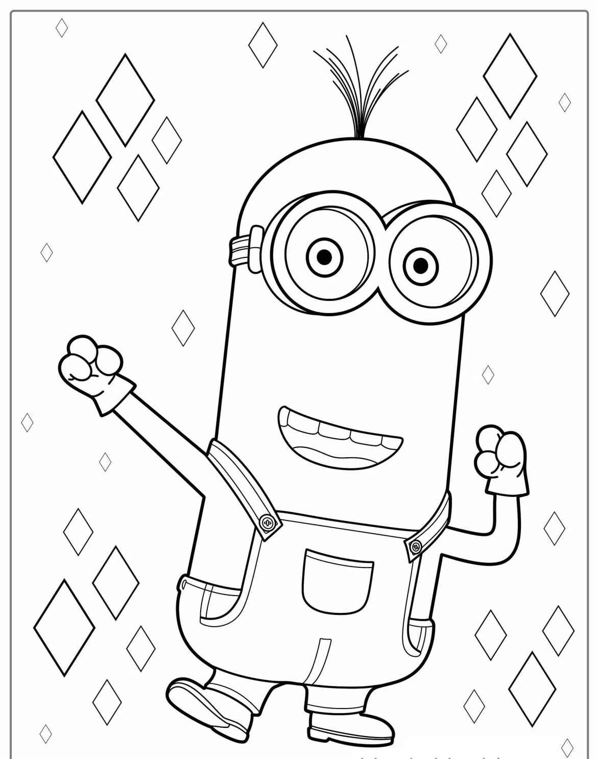 Desenho dos Minions sorrindo e dançando para colorir