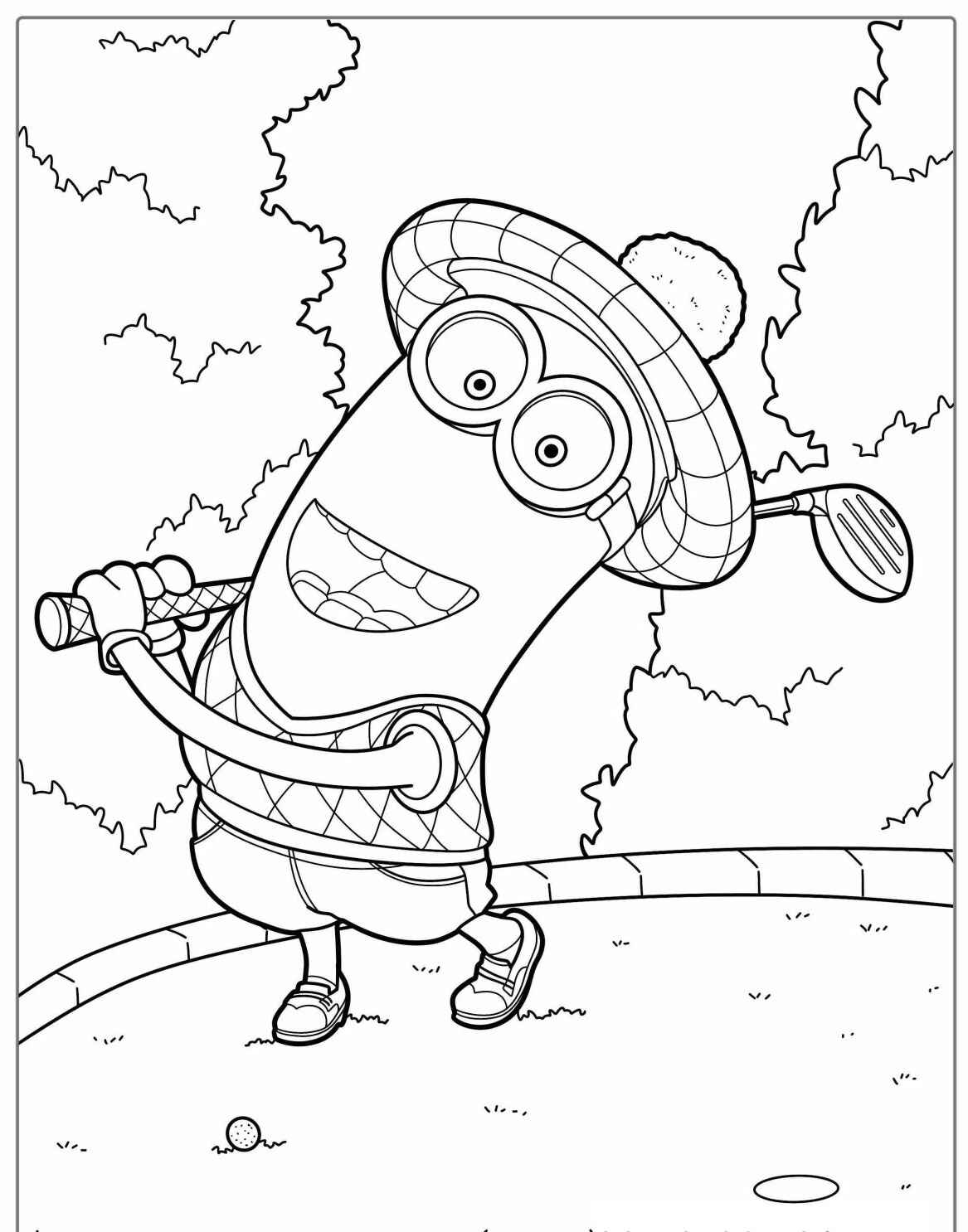 Desenho dos Minions jogando golfe para colorir