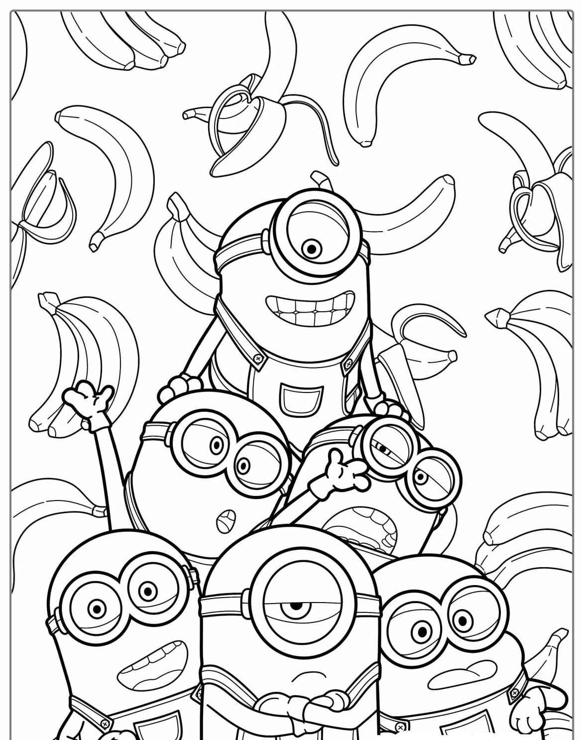 Desenho dos Minions cercados por bananas para colorir