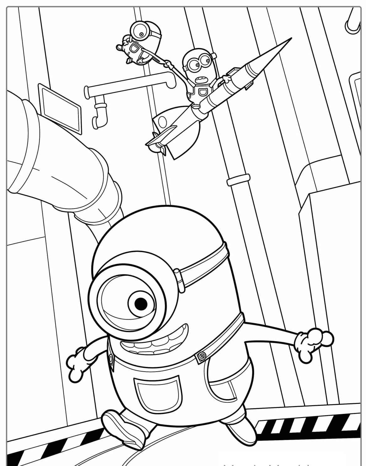 Desenho dos Minions em uma fábrica para colorir