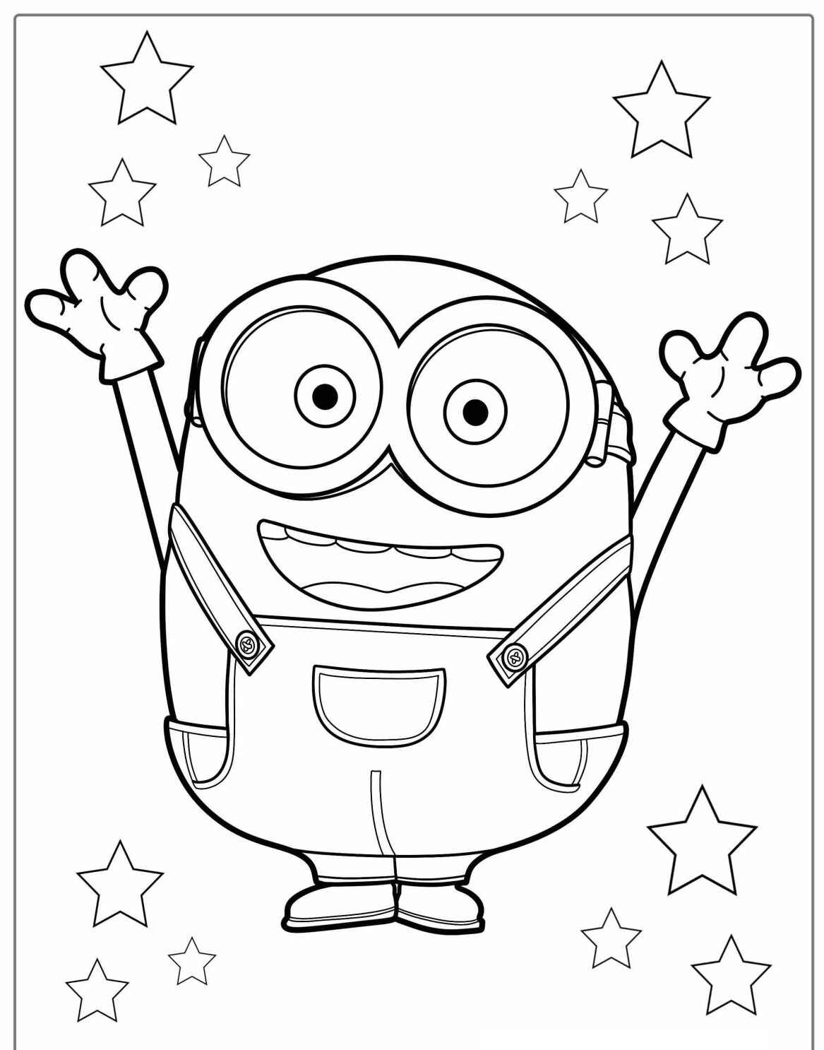 Desenho dos Minions sorrindo com estrelas ao redor