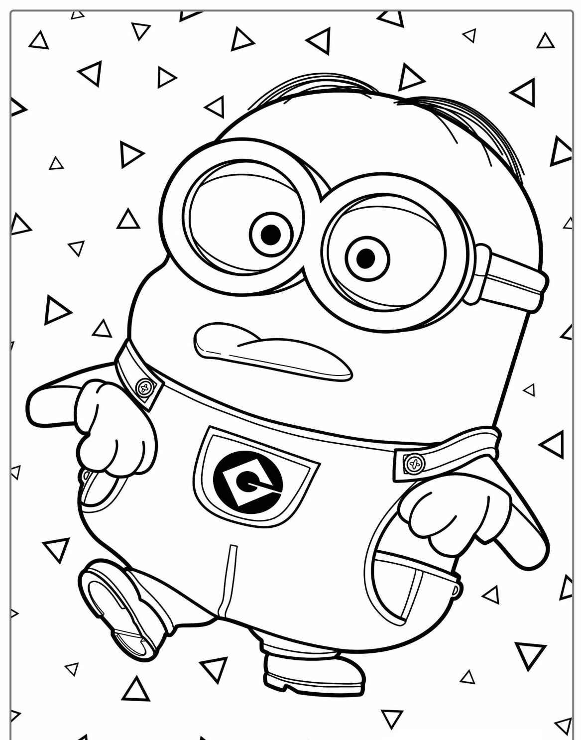 Desenho dos Minions com triângulos ao fundo para colorir