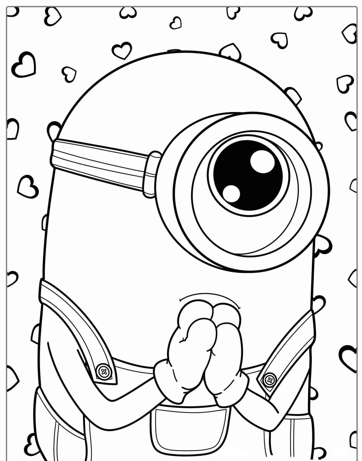 Desenho dos Minions amoroso com corações para colorir