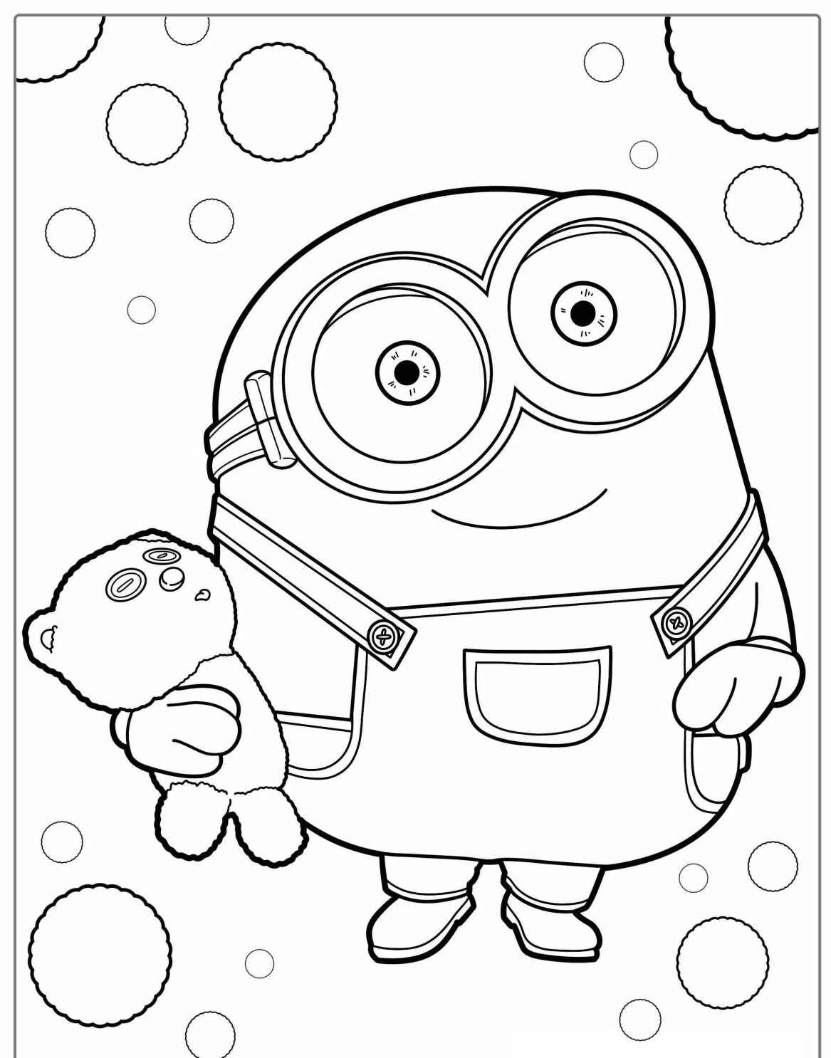Desenho do Minion Bob com ursinho para colorir