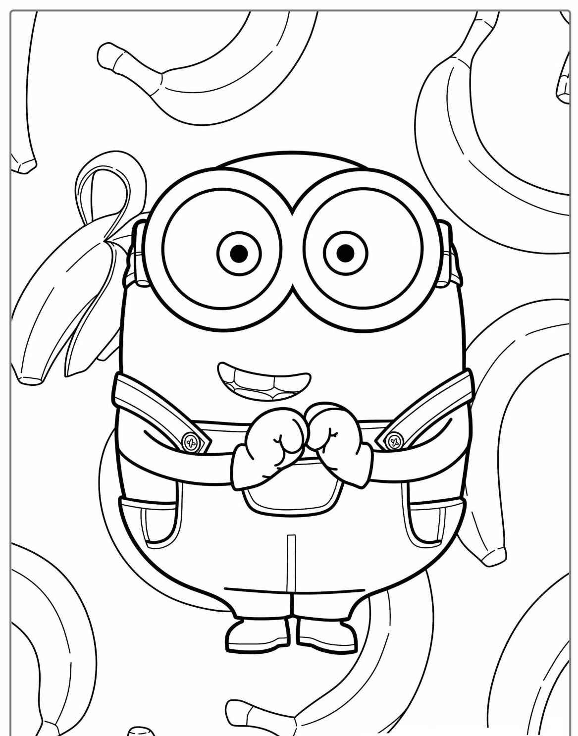 Desenho dos Minions sorrindo rodeado de bananas
