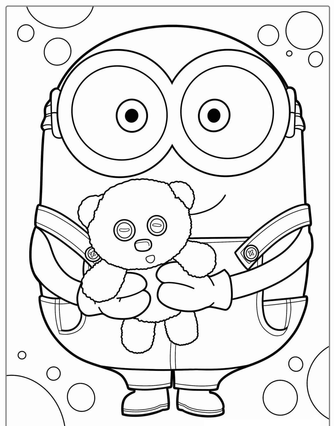 Desenho do Minion Bob segurando ursinho para colorir