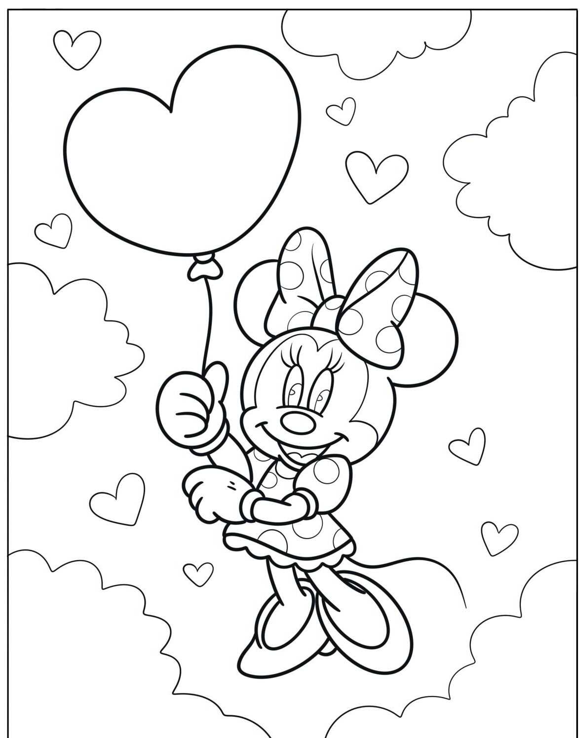 Desenho da Minnie com balão em forma de coração