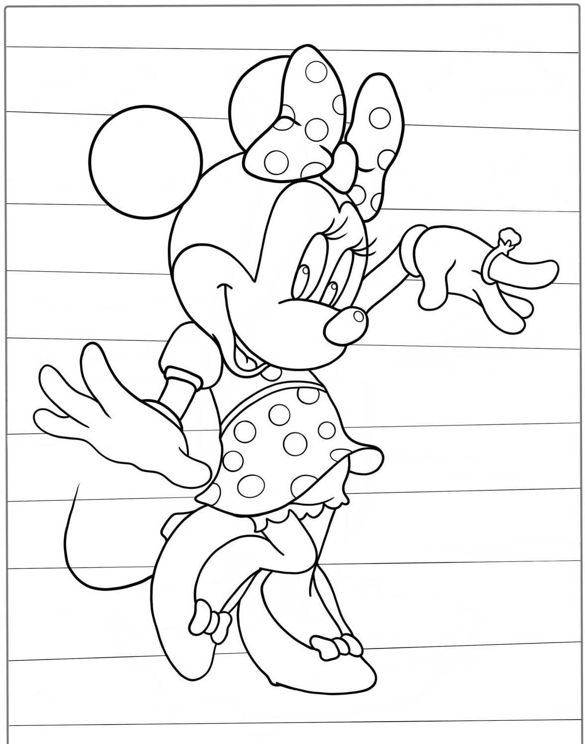 Desenho da Minnie dançando alegremente para colorir