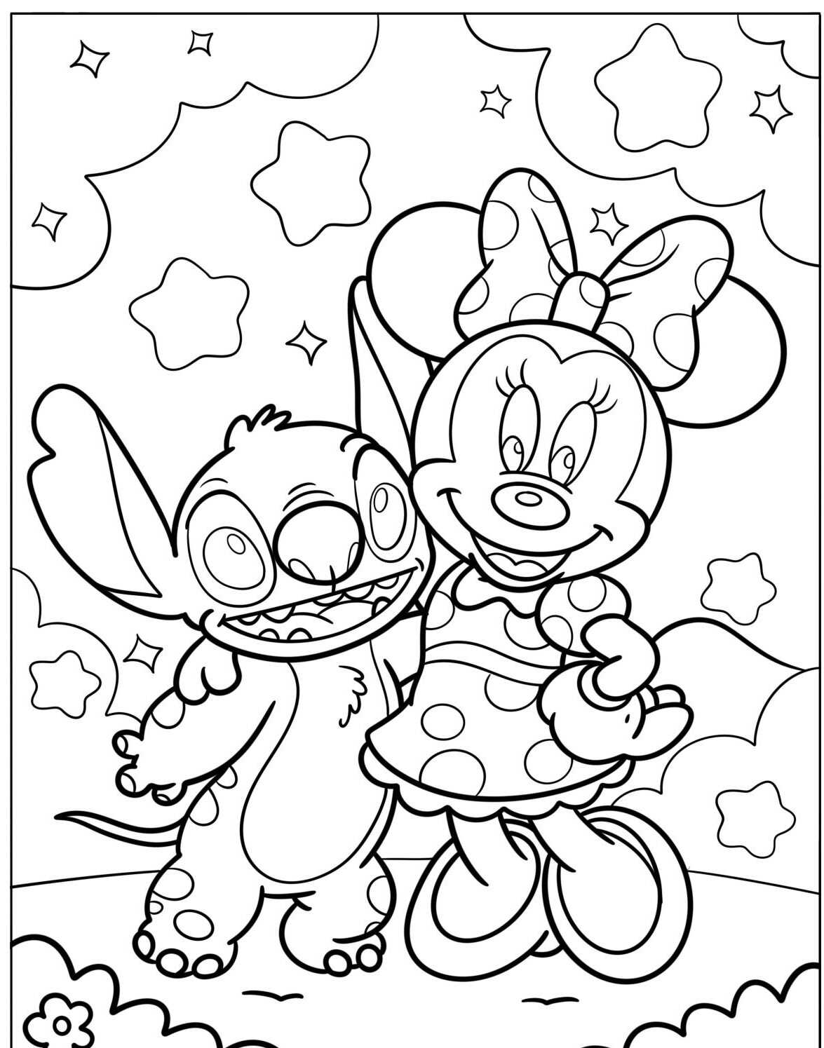 Desenho da Minnie com Stitch para colorir