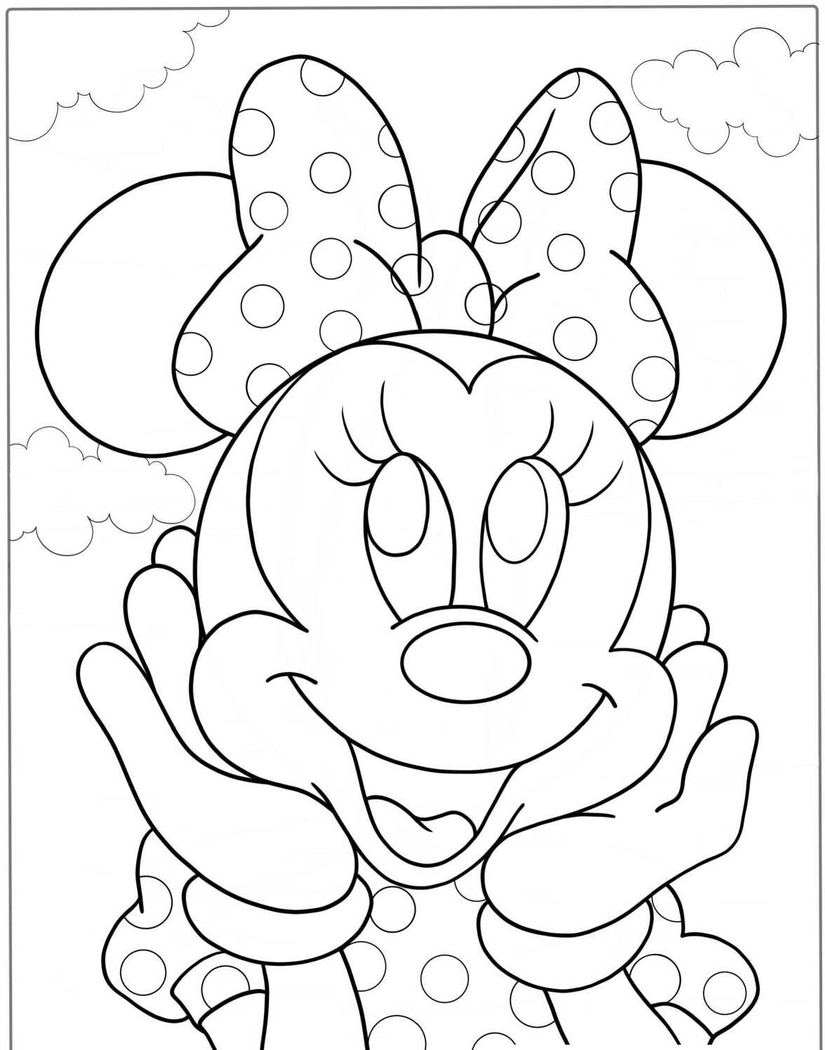 Desenho da Minnie fofa com laço para colorir
