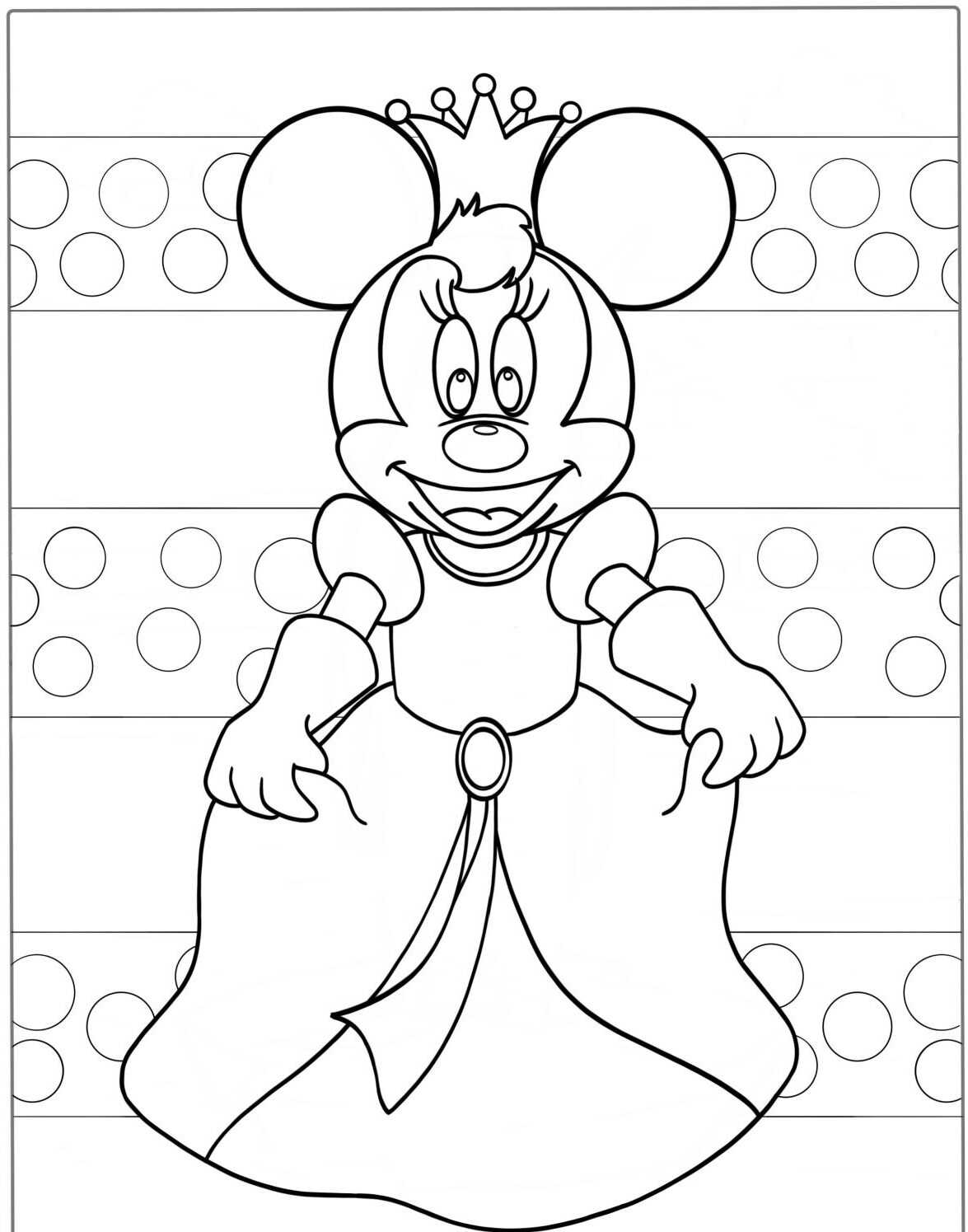 Desenho da Minnie princesa com vestido para colorir