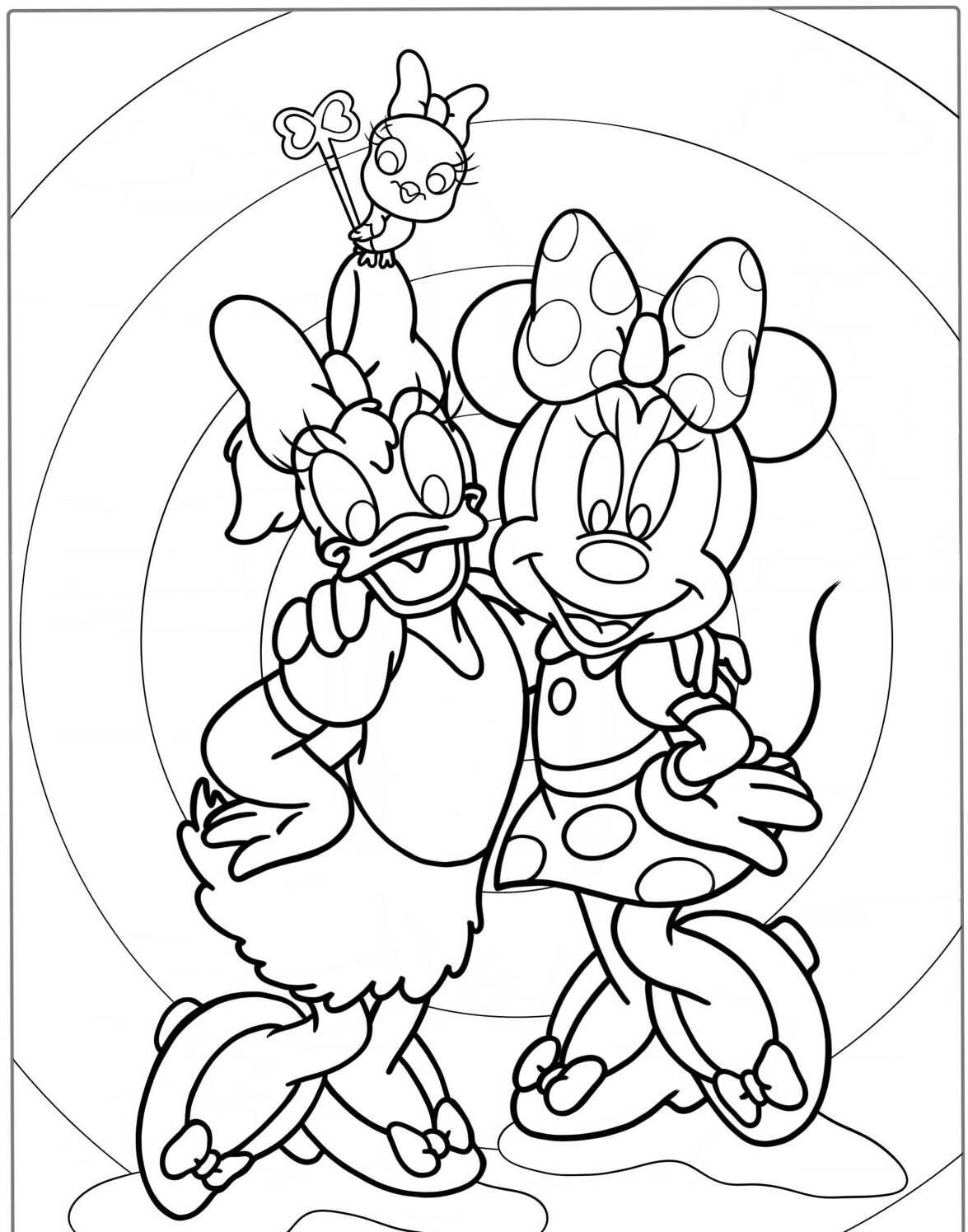 Desenho da Minnie e Margarida patinando para colorir