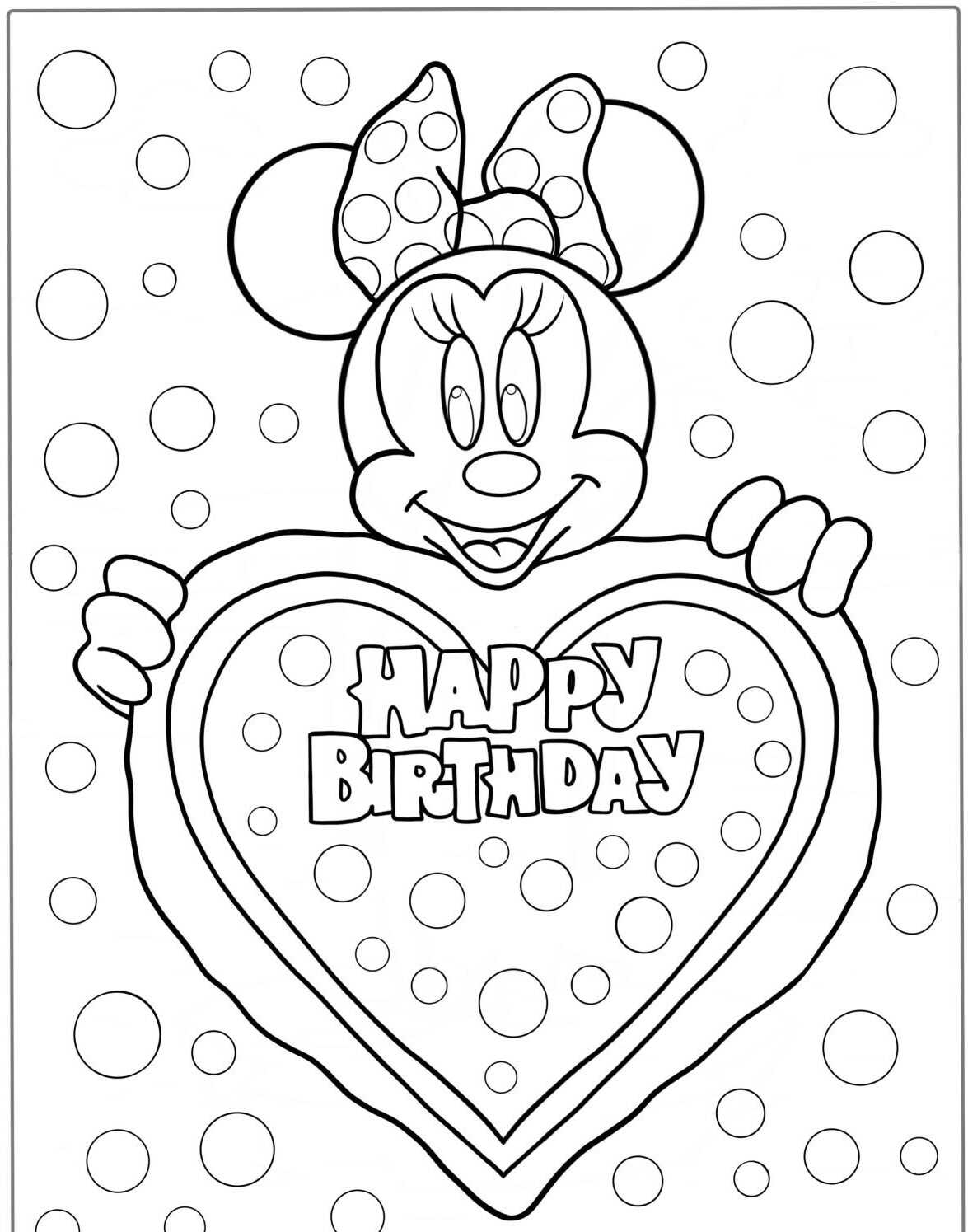 Desenho da Minnie segurando coração para colorir