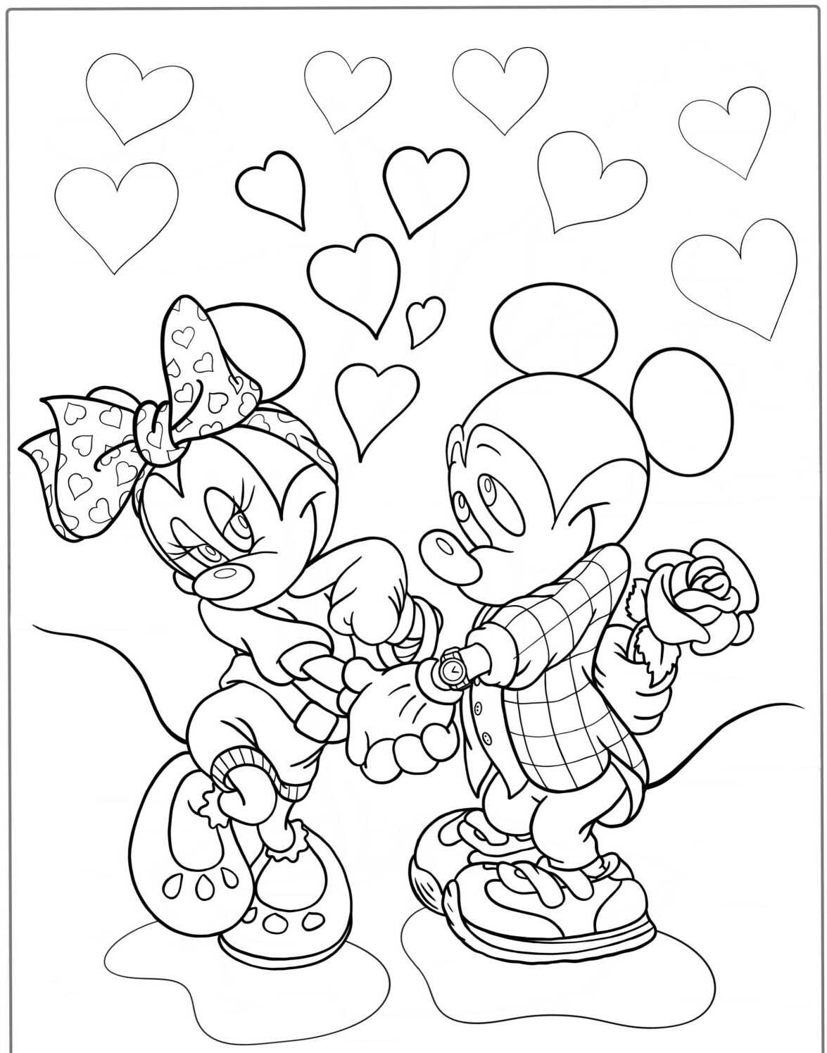 Desenho da Minnie dançando com o Mickey para colorir