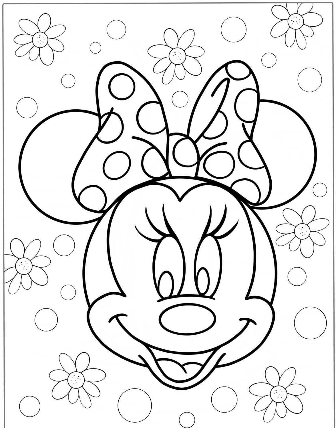 Desenho da Minnie com fundo de flores para colorir