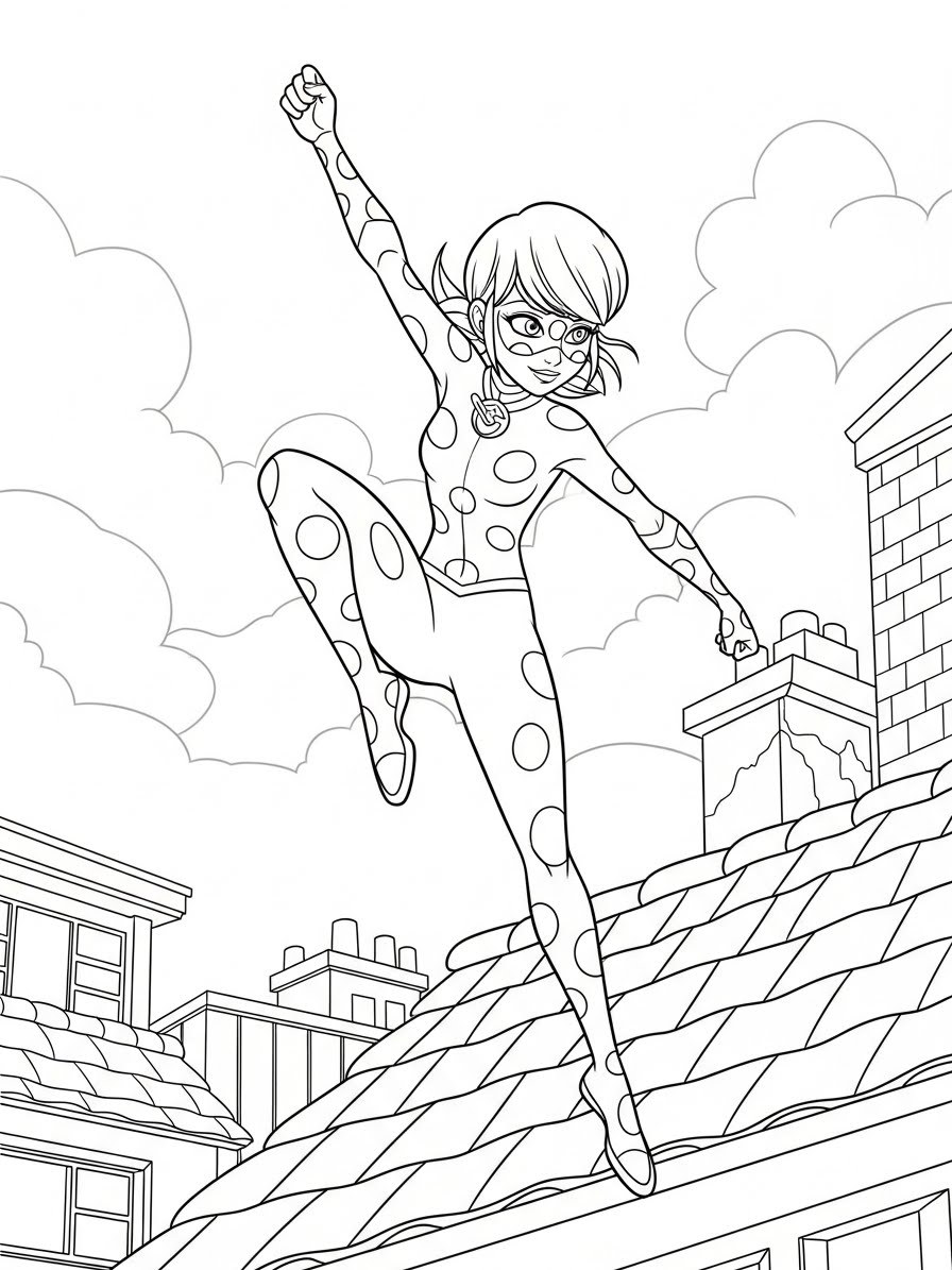Desenho Miraculous Ladybug com Marinette pulando para colorir