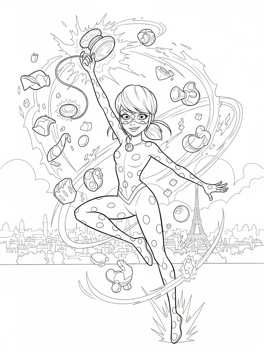 Desenho Miraculous Ladybug com Marinette em ação para colorir