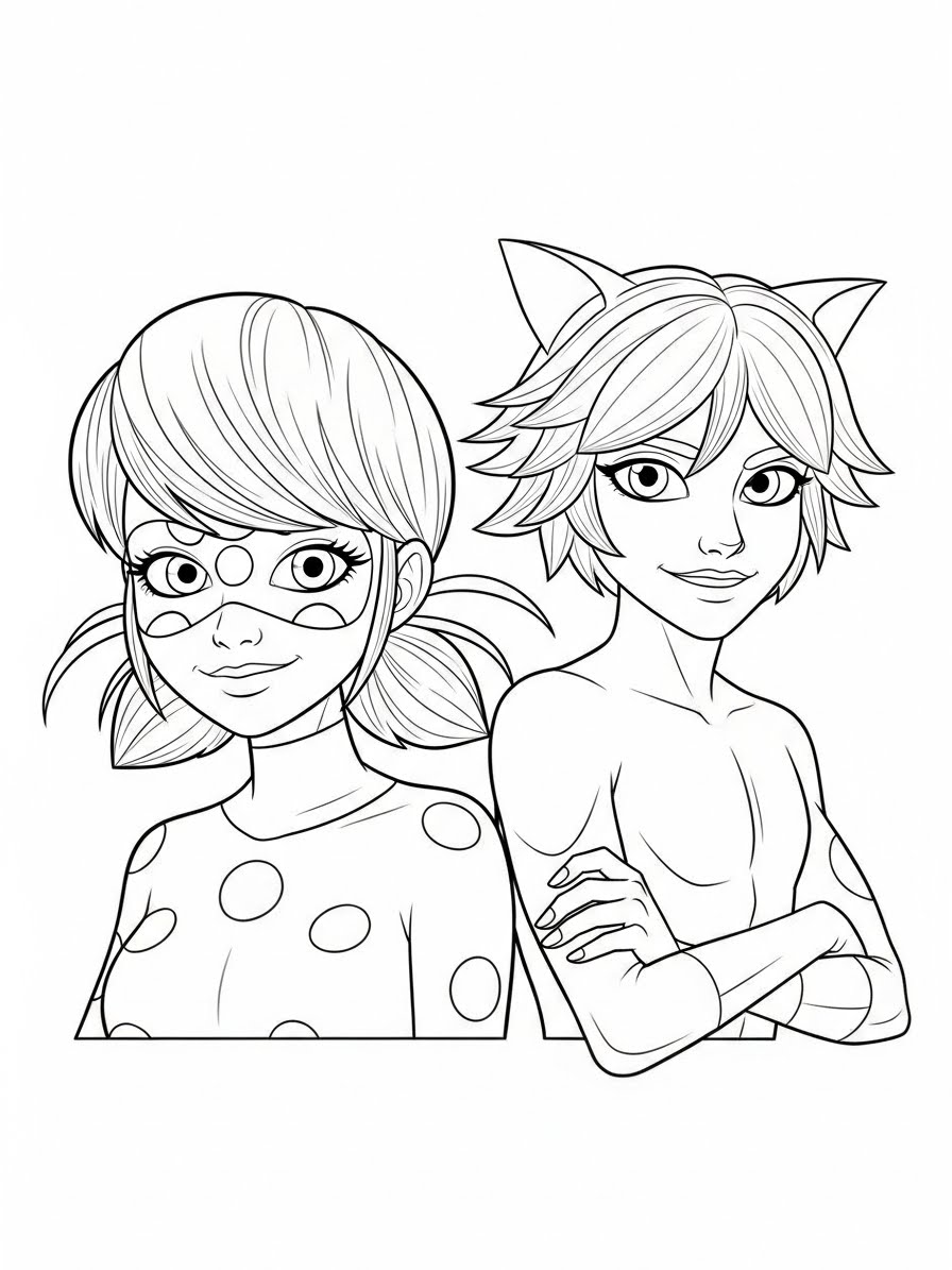 Desenho Miraculous Ladybug com Marinette e Adrien para colorir