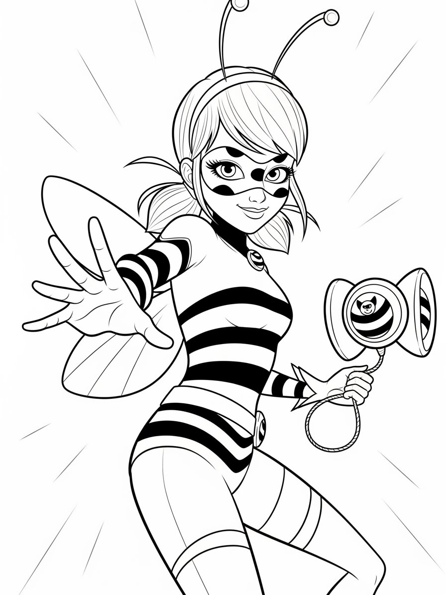 Desenho Miraculous Ladybug com Marinette e seus poderes para colorir
