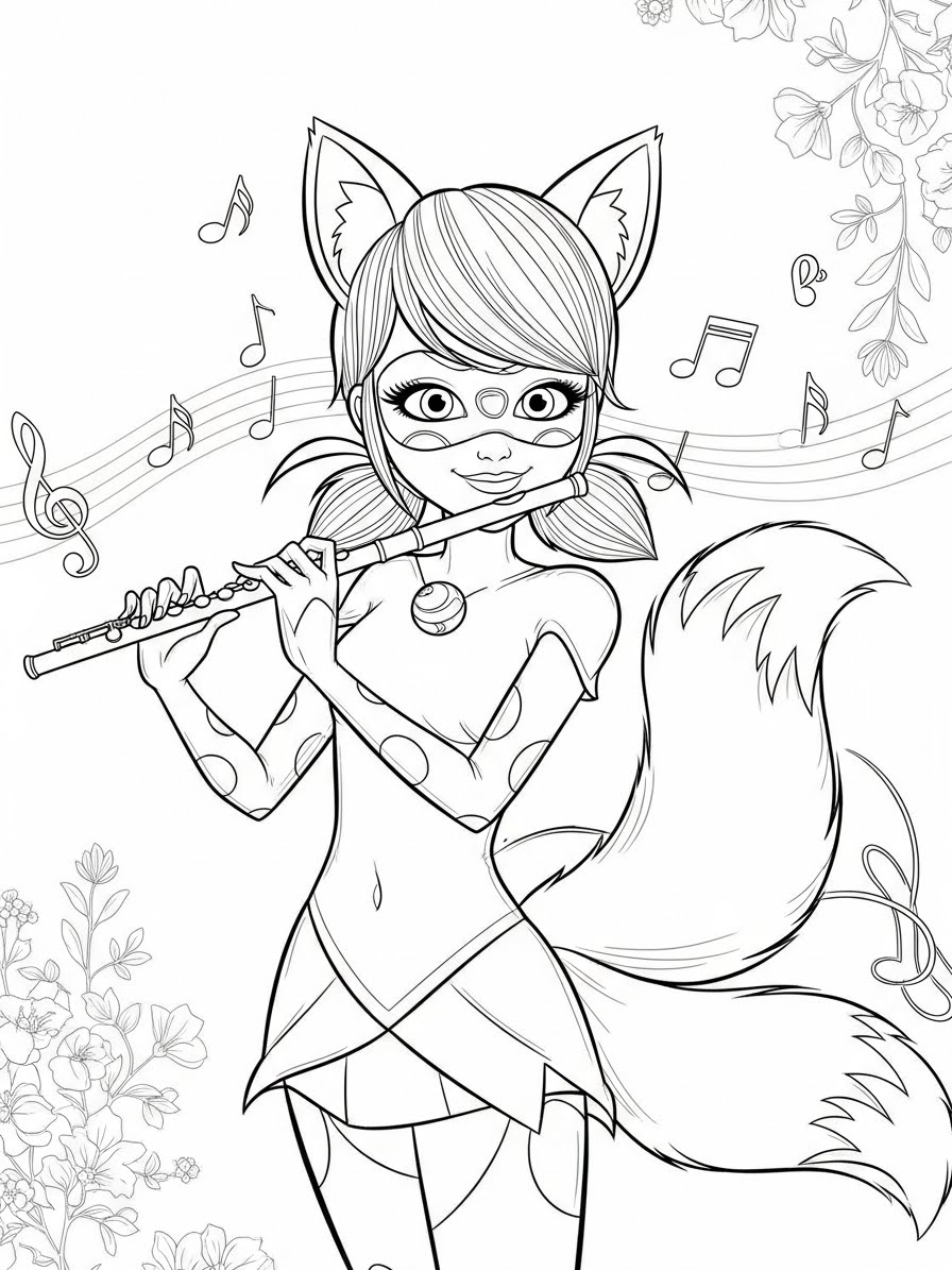 Desenho Miraculous Ladybug com Marinette tocando flauta