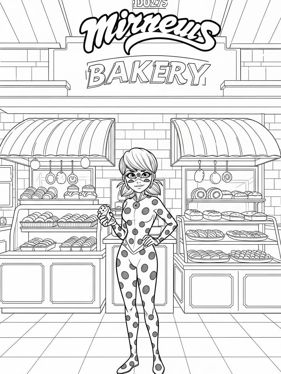 Desenho Miraculous Ladybug na padaria para colorir