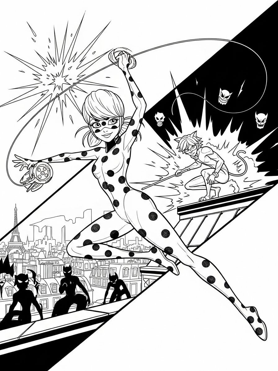 Desenho Miraculous Ladybug com Marinette e Adrien para colorir
