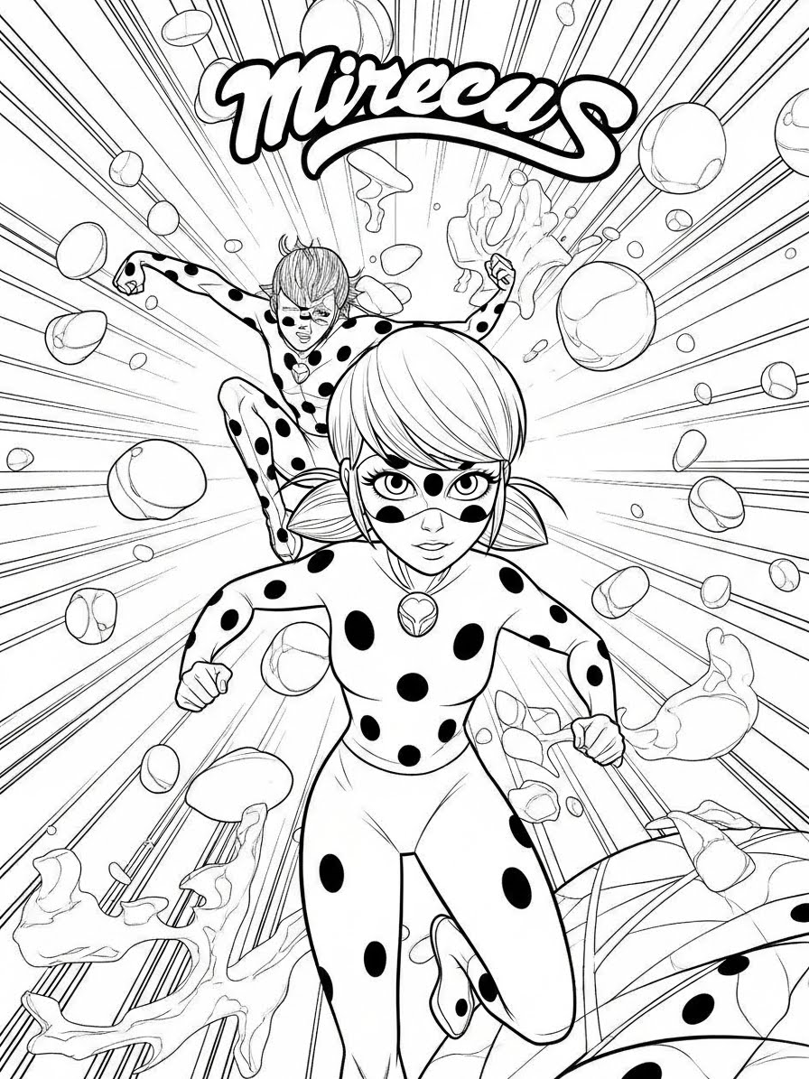 Desenho Miraculous Ladybug com Marinette e Adrien para colorir