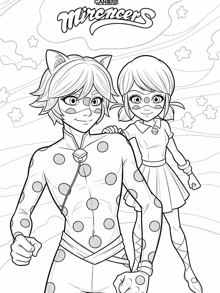 Desenho Miraculous Ladybug com Marinette e Adrien para colorir