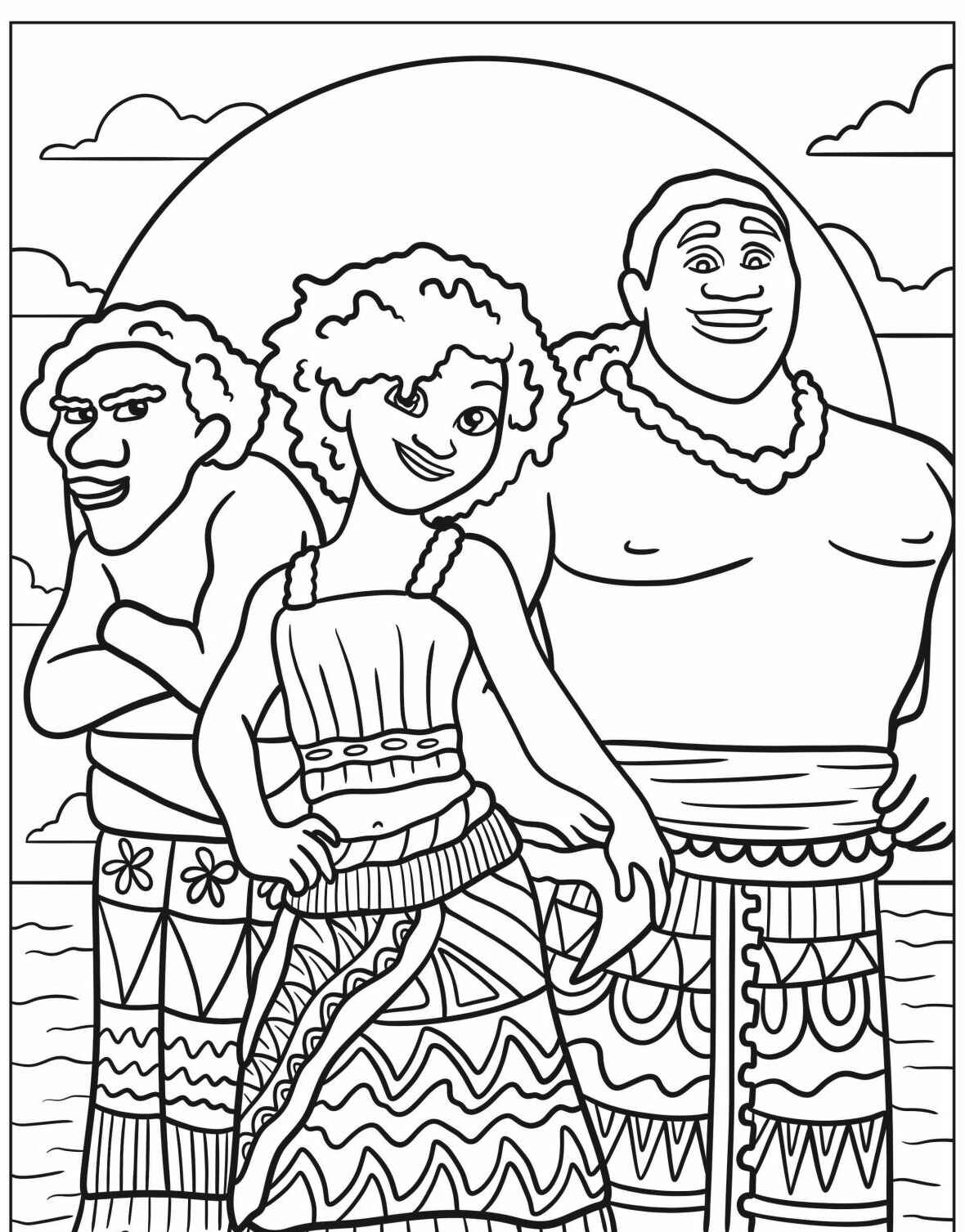 Desenho da Moana com Maui e Tamatoa para colorir