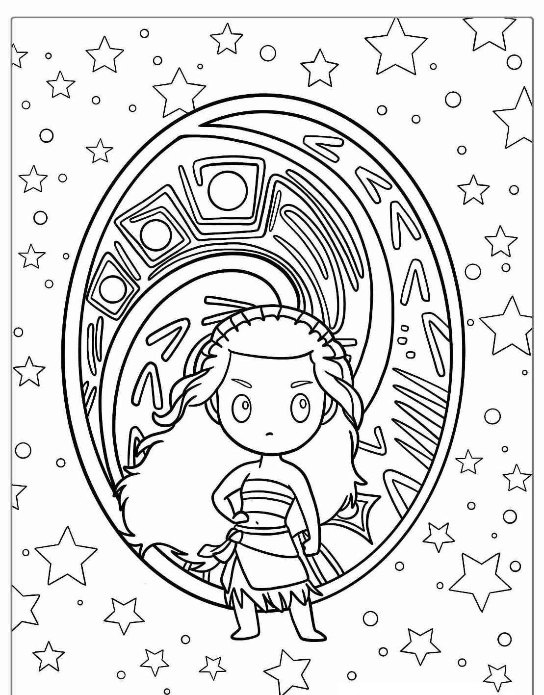 Desenho da Moana com estrelas para colorir