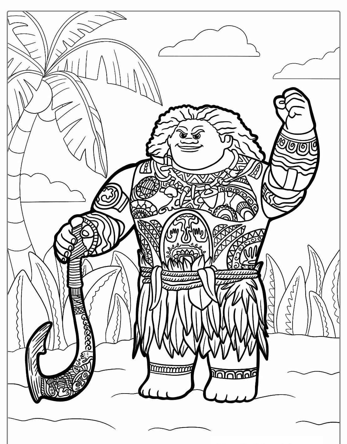 Desenho da Maui levantando o gancho para colorir