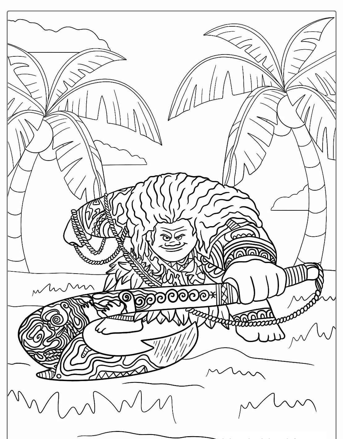 Desenho do Maui em ação com armas para colorir