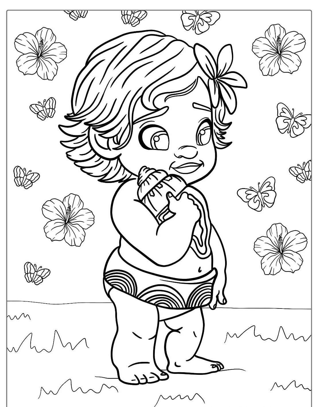 Desenho da Moana segurando um sorvete para colorir