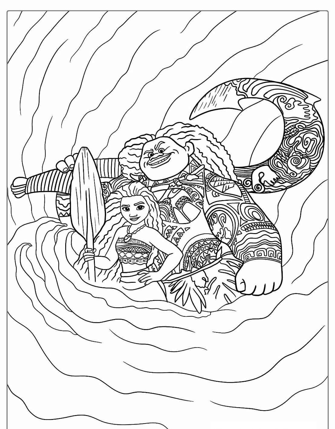 Desenho da Moana e Maui prontos para colorir