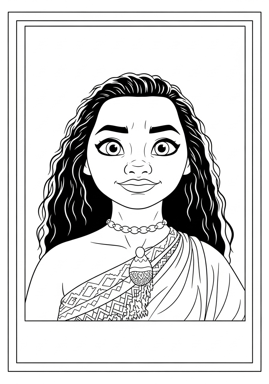 Desenho da Moana sorrindo com colares para colorir