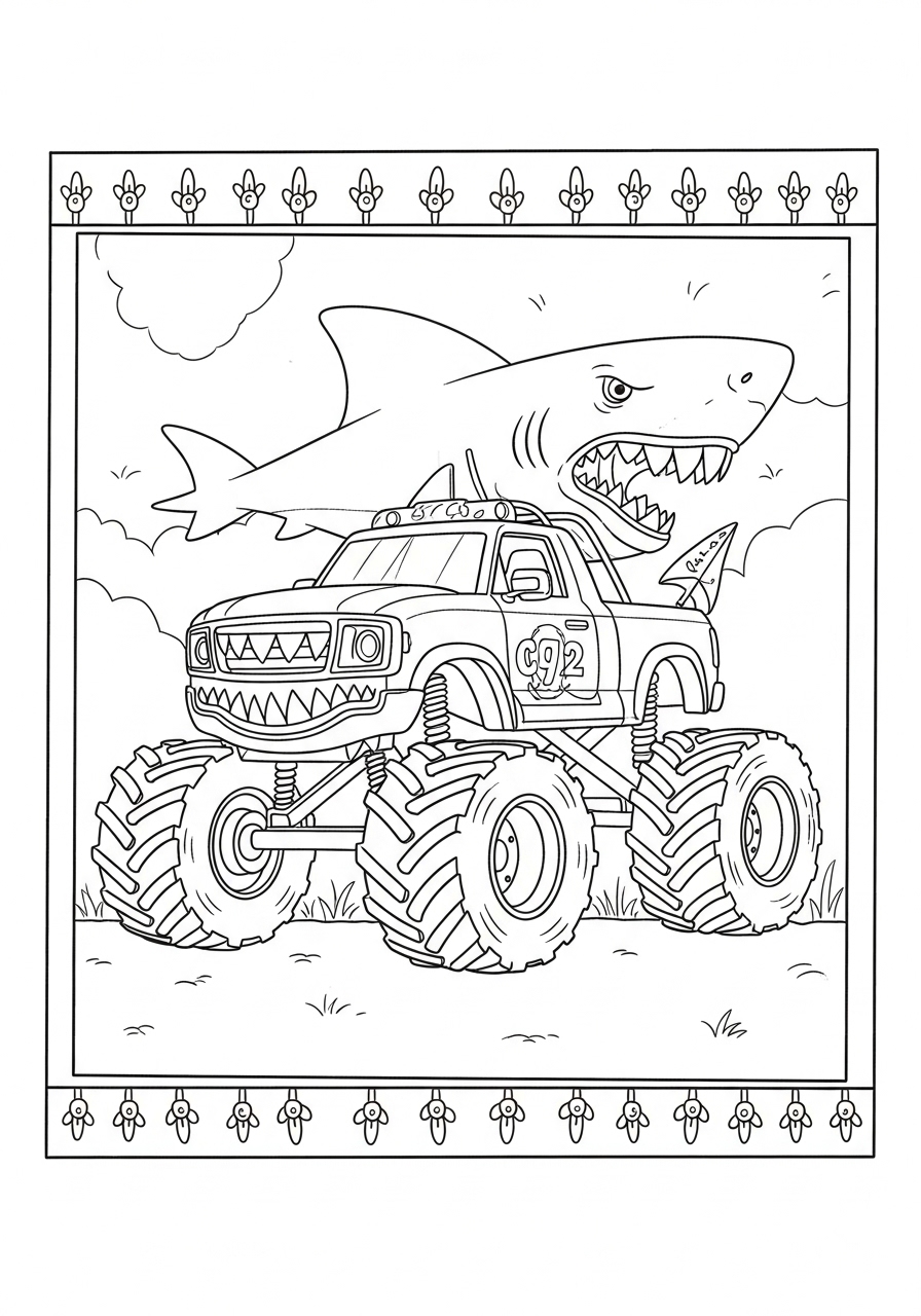 Desenho Monster Truck com tubarão para colorir