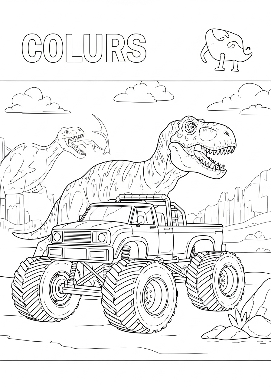 Desenho Monster Truck com dinossauro para colorir