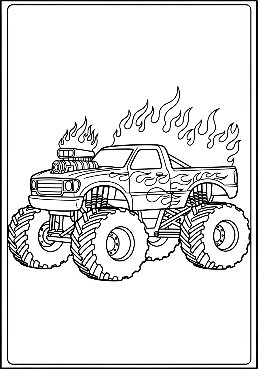 Desenho Monster Truck com chamas para colorir