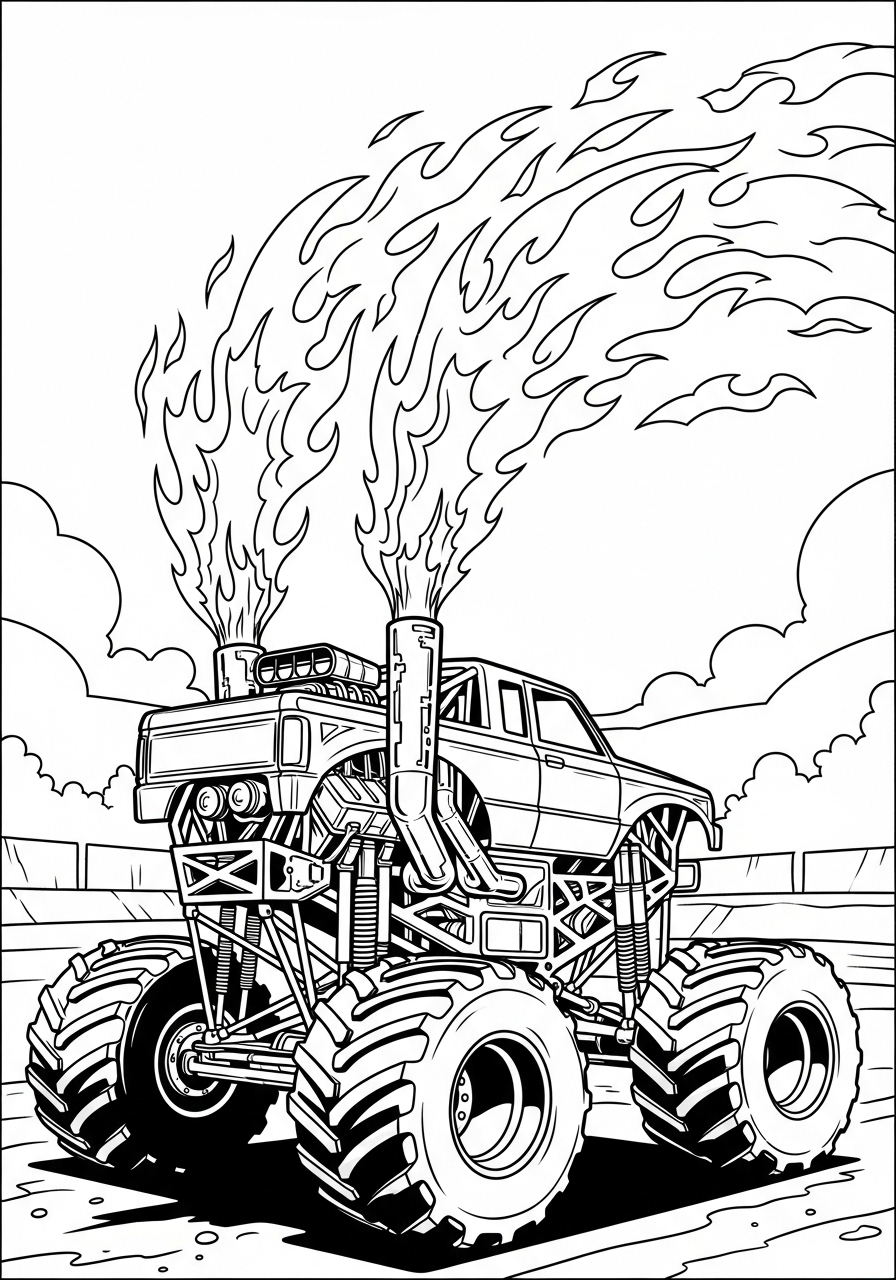 Desenho Monster Truck com chamas para colorir