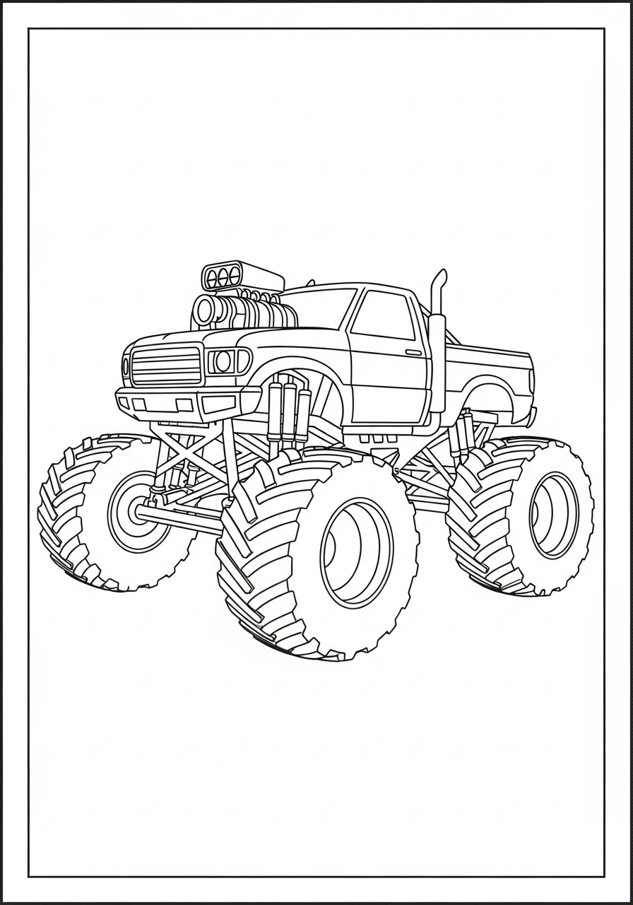 Desenho Monster Truck para colorir com grandes pneus