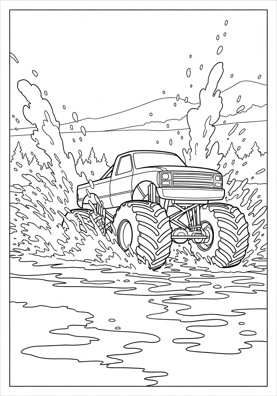 Desenho Monster Truck enfrentando lama para colorir