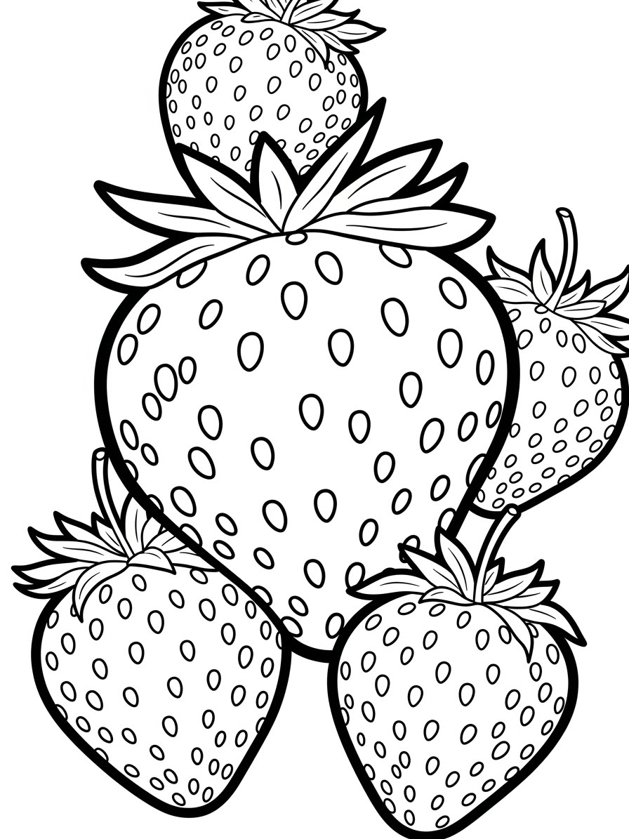 Desenho de Morango simples e fofo para colorir