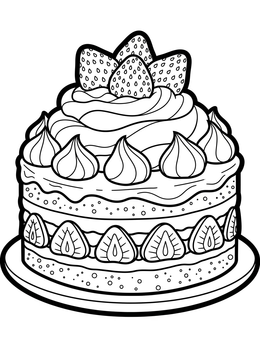 Desenho de bolo de morangos simples para colorir