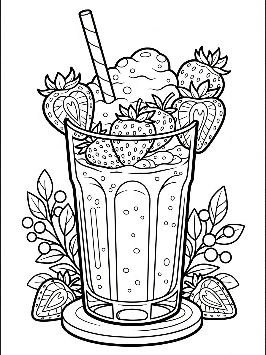 Desenho de Morango em copo para colorir