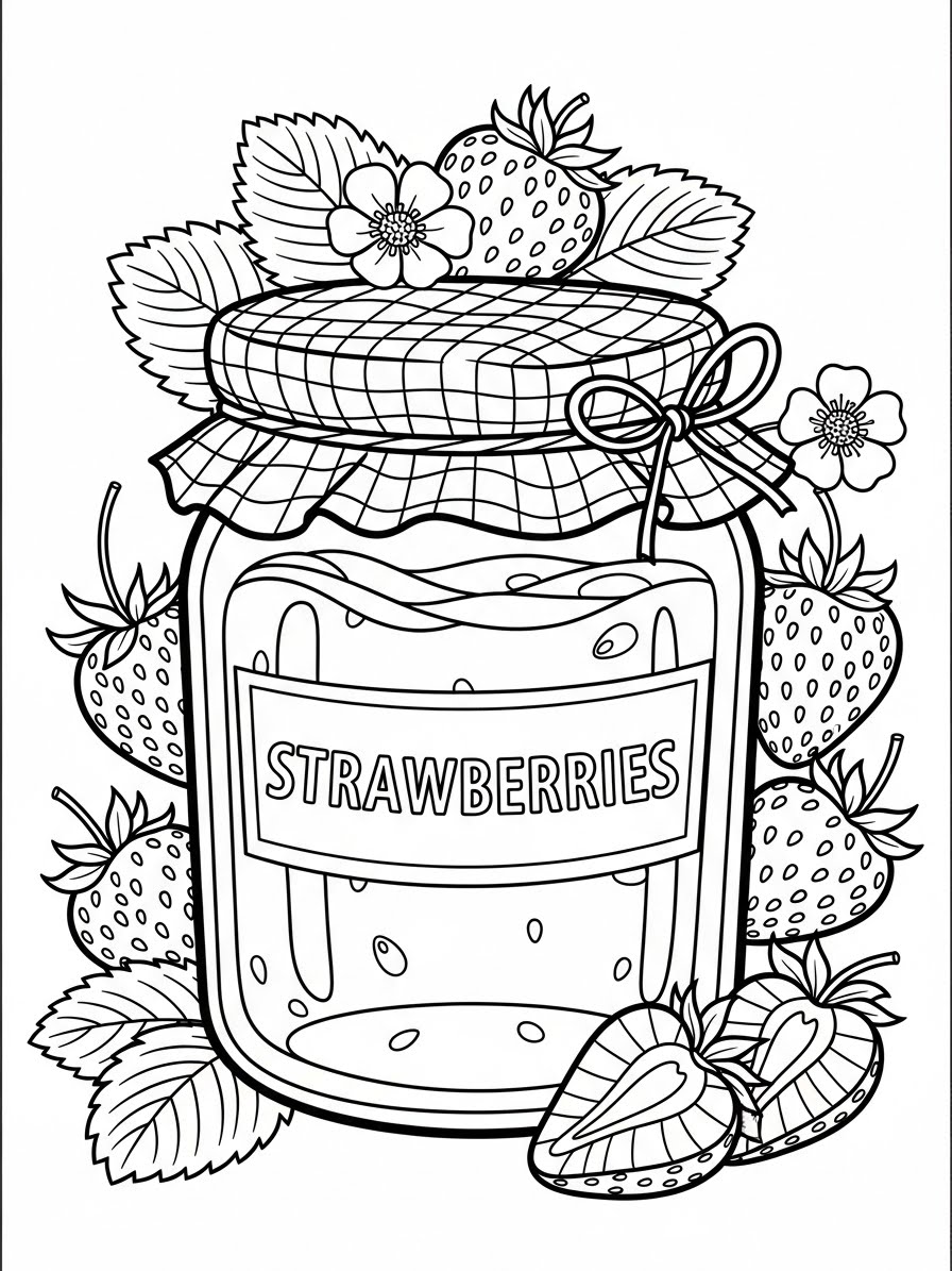 Desenho de pote de morangos simples para colorir