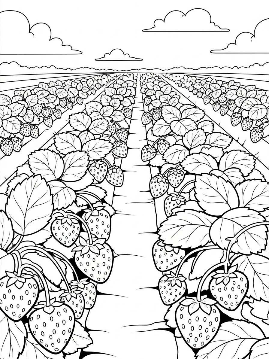 Desenho de Morango em campo para colorir