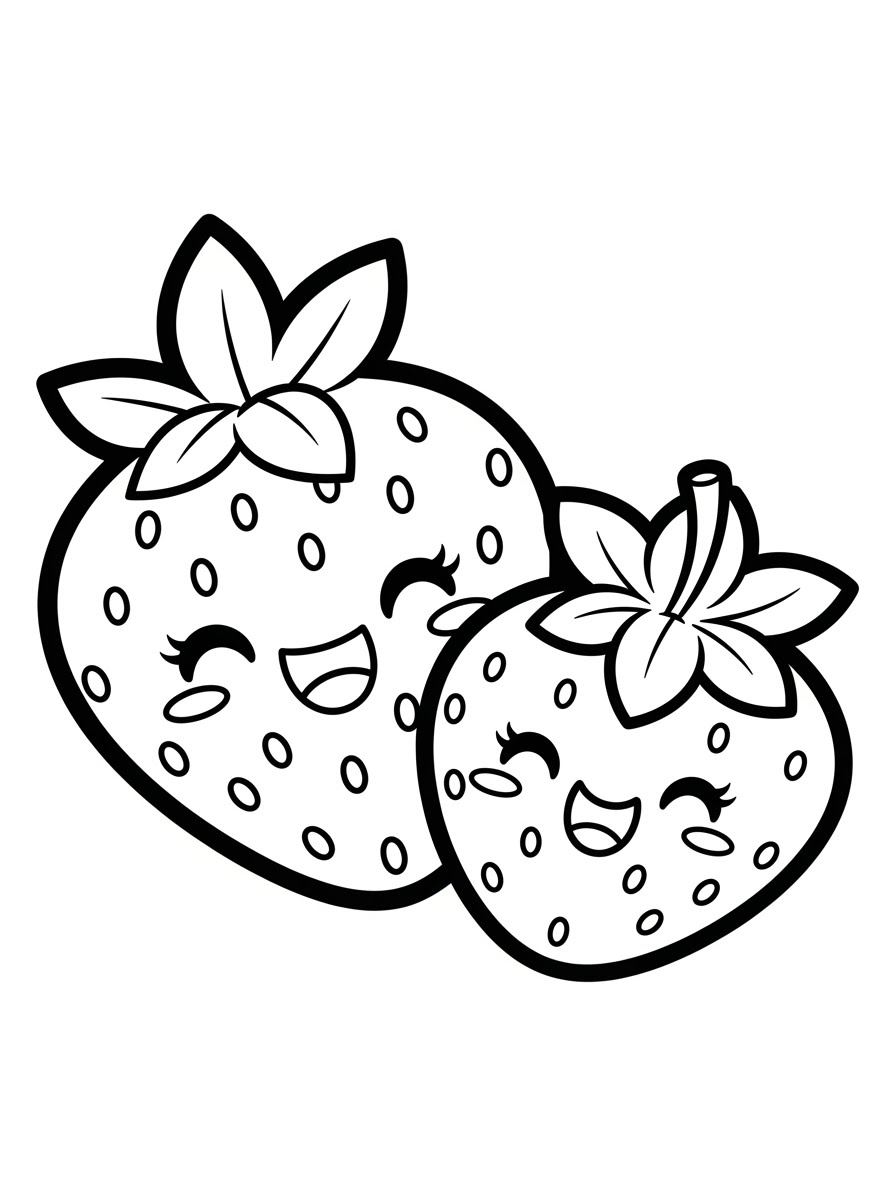 Desenho de Morango fofo e feliz para colorir