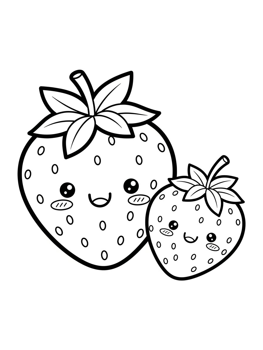 Desenho de Morango fofo e kawaii para colorir