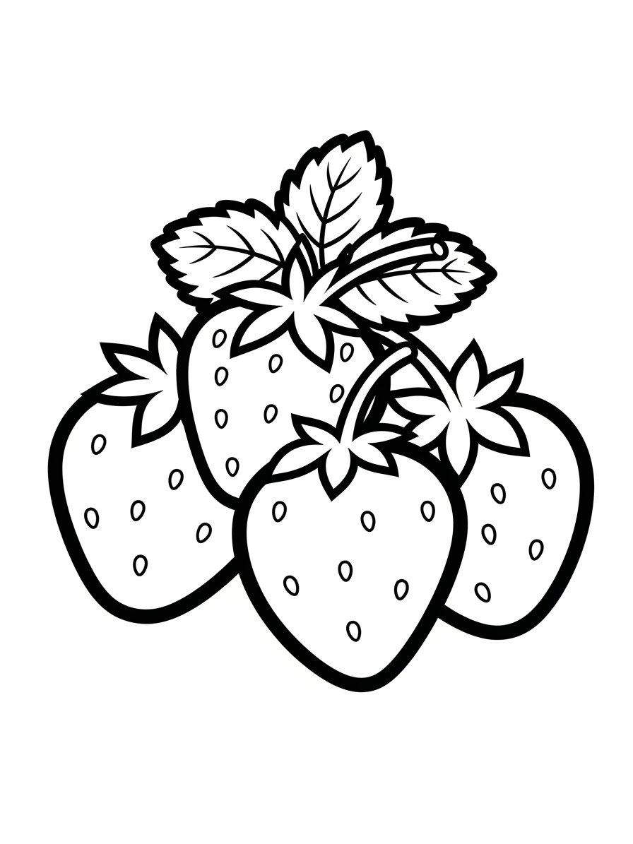 Desenho de Morango realista simples para colorir